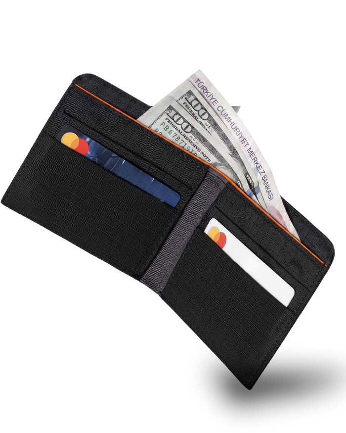 CoPilot Slim Wallet Siyah İçi Dolu – Kart Nakit Para Bölmeli İnce Cüzdan Ripstop Kumaş | KraftCover