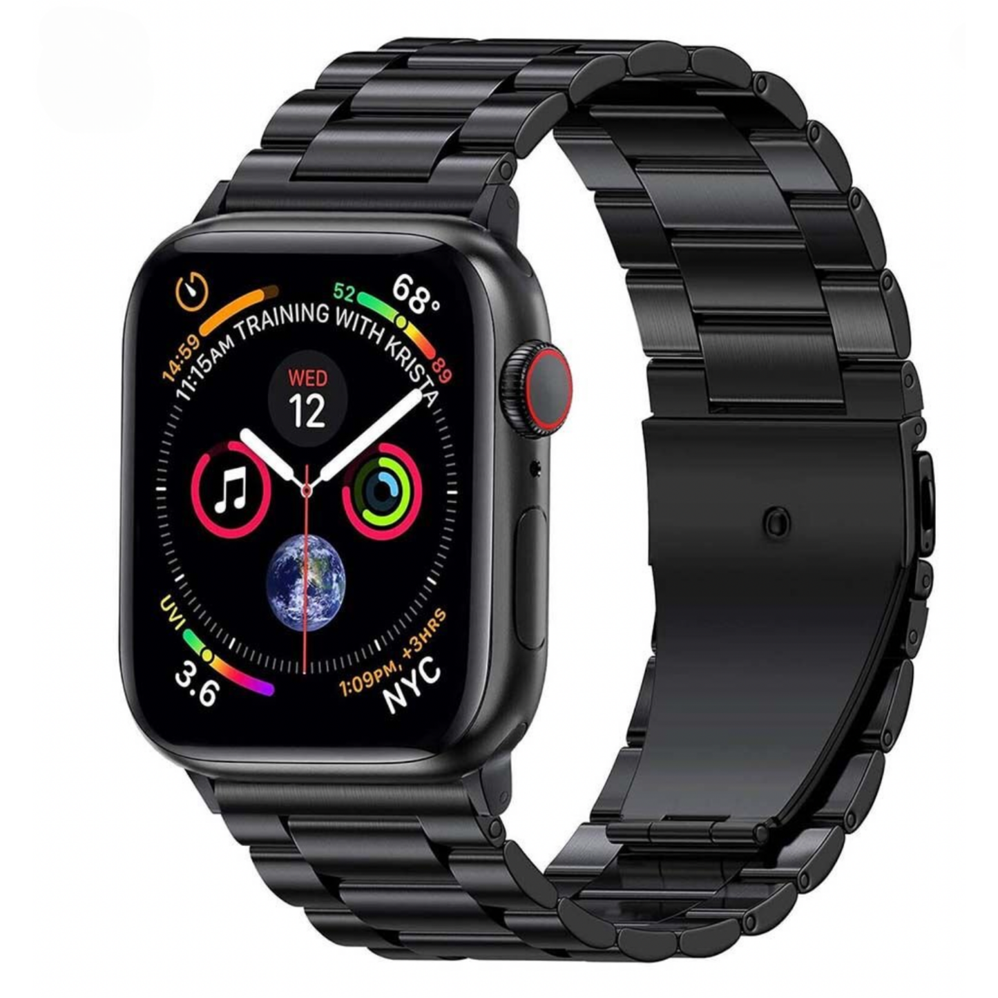 Siyah Paslanmaz Çelik Baklalı Apple Watch Uyumlu Kordon