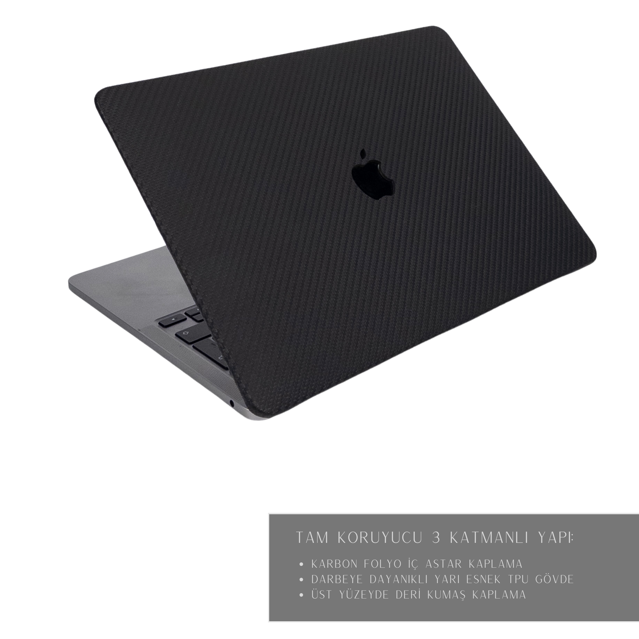 CarbonLeather Siyah Macbook Kılıfı - Ön & Arka Kapak