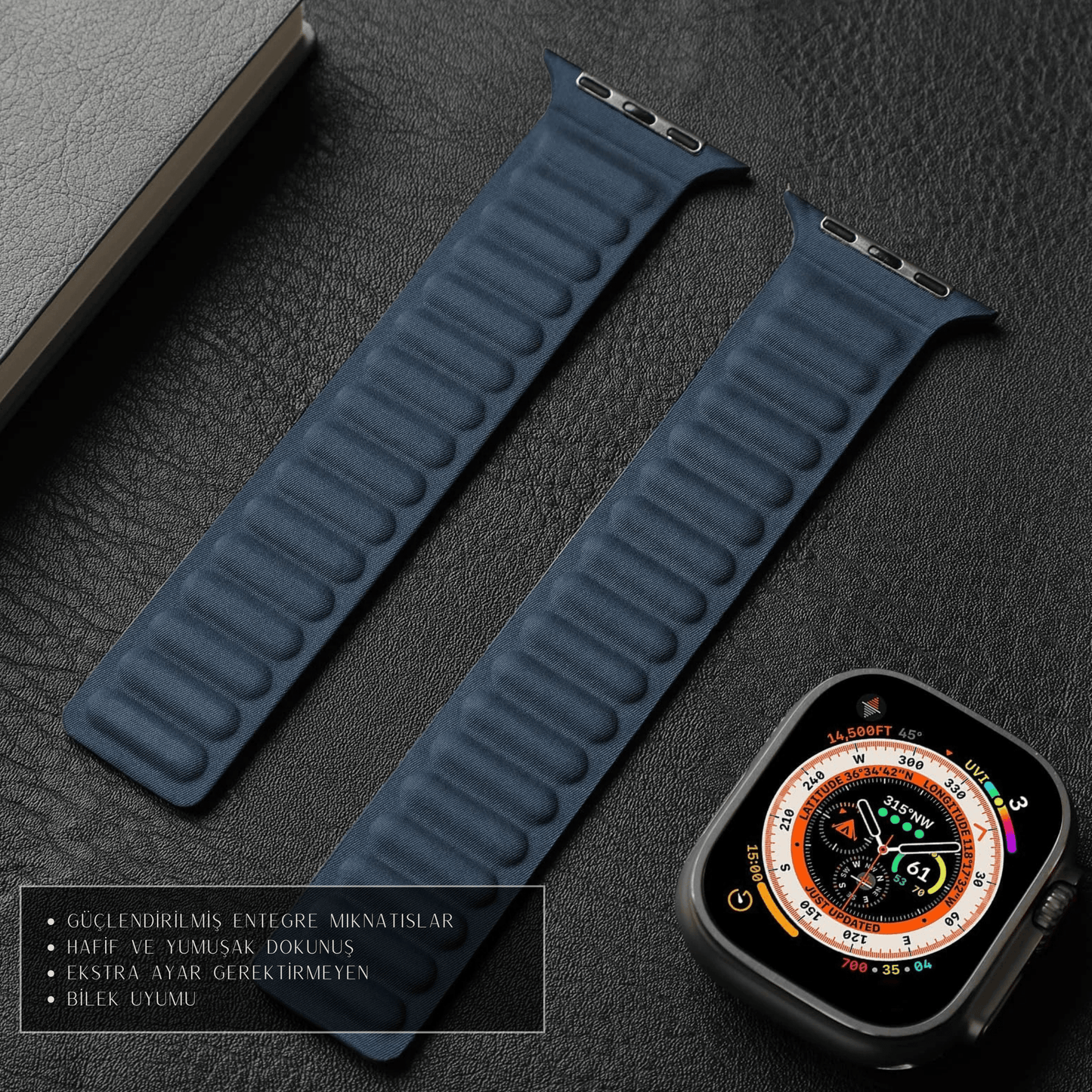 BlueZen Blue Leather Strap for Apple Watch