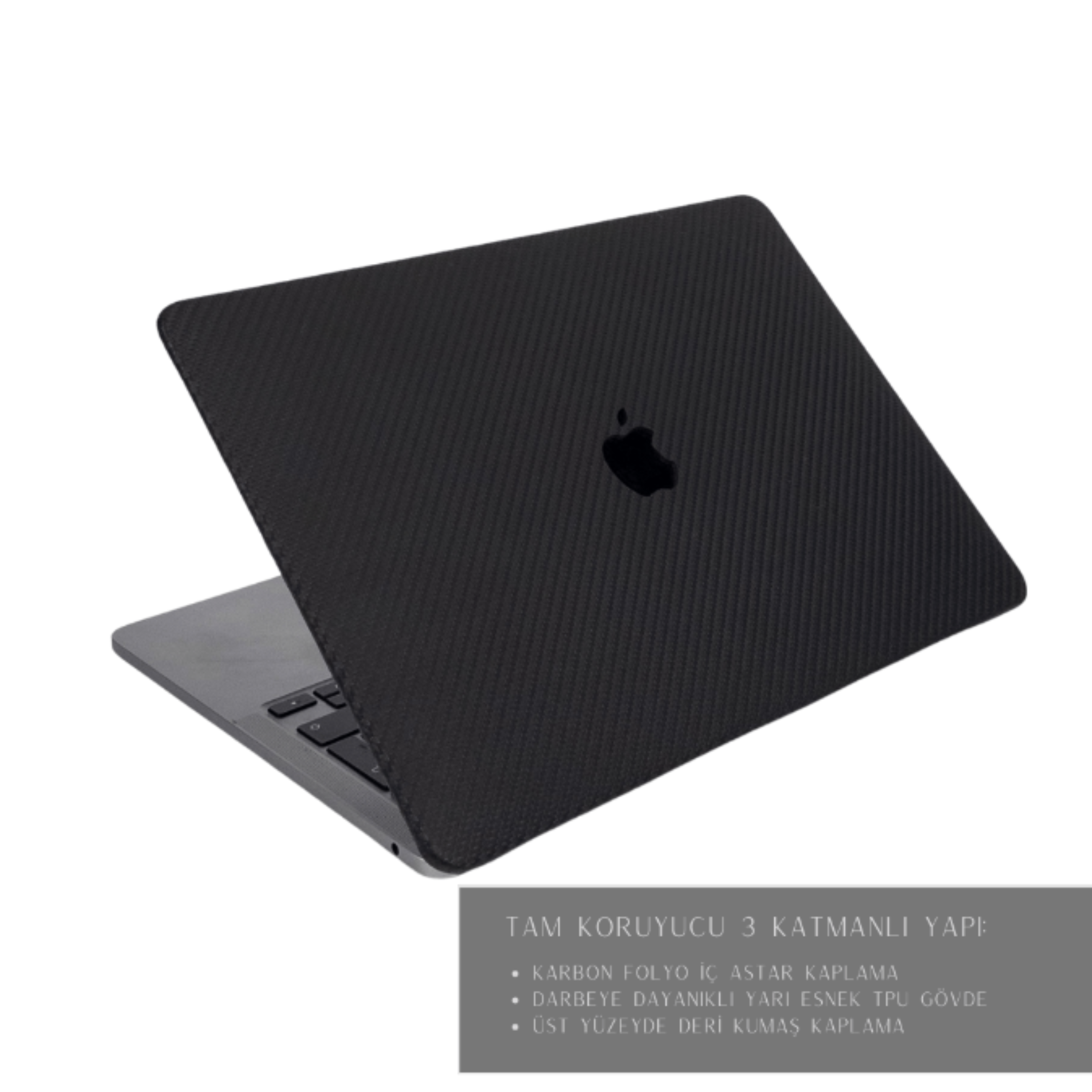 CarbonLeather Siyah Macbook Kılıfı - Ön & Arka Kapak