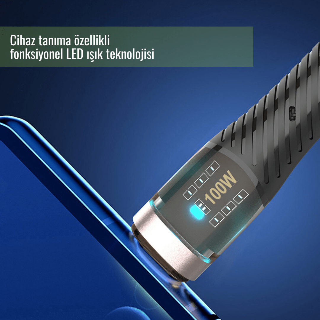 Örgü Dokulu Type-C Hızlı Şarj & Data Kablosu 100W - Led Işık Destekli