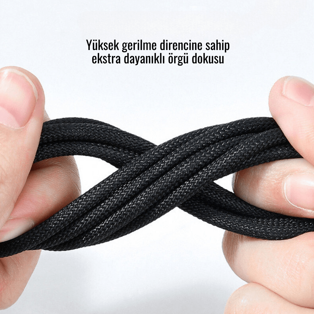 Örgü Dokulu Type-C Hızlı Şarj & Data Kablosu 100W - Led Işık Destekli
