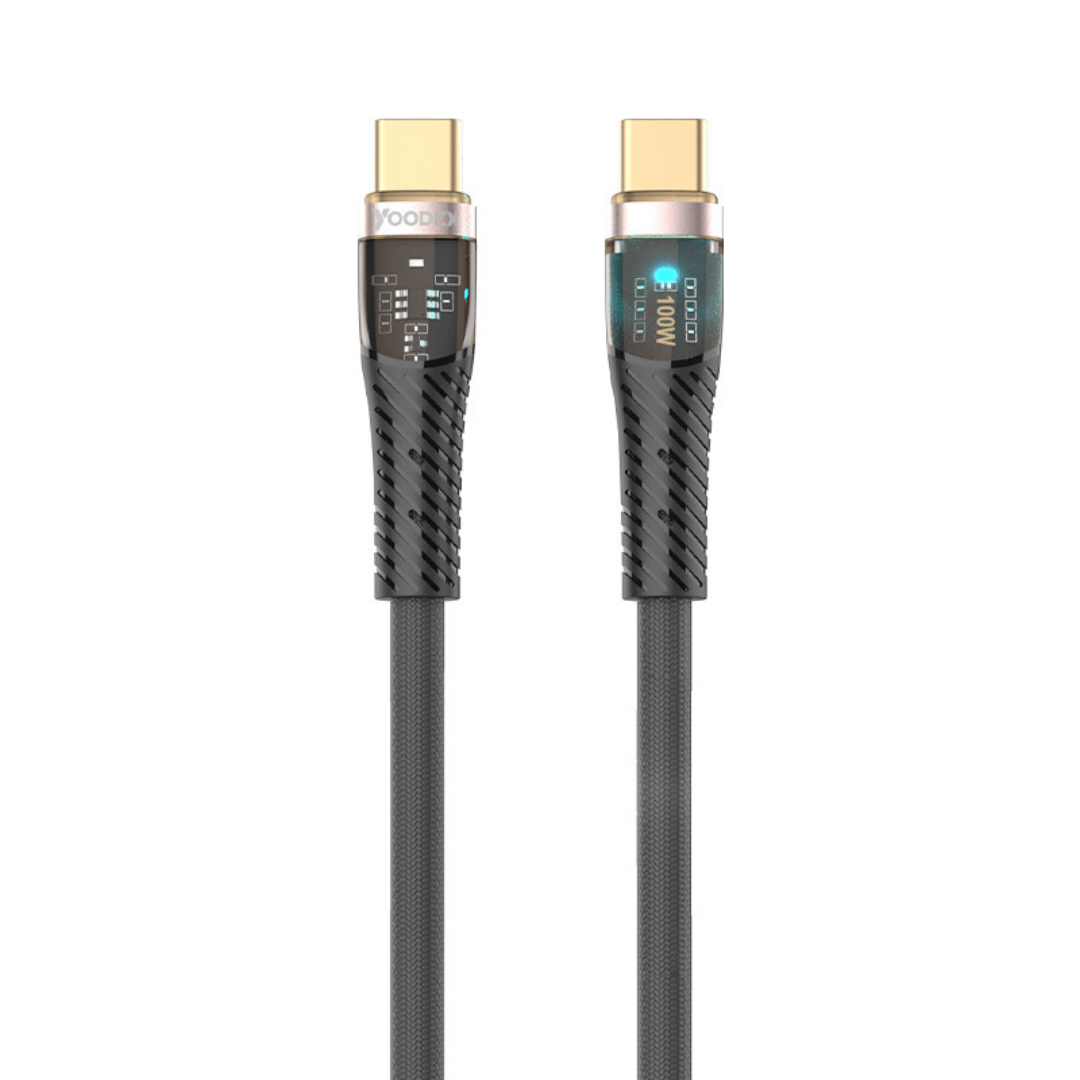 Örgü Dokulu Type-C Hızlı Şarj & Data Kablosu 100W - Led Işık Destekli