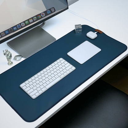 AzureFlow Blue Leather Desk Mat