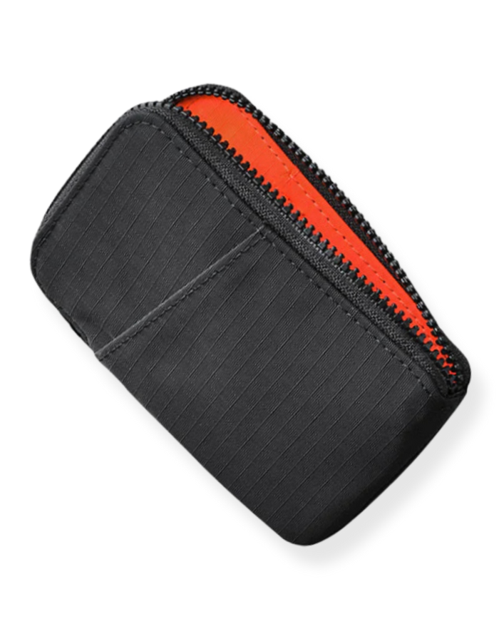 The Captain Pouch Siyah Kart Cüzdanı – Turuncu Fermuarlı Kompakt Seyahat Kılıfı Bilet Pasaport Çantası | KraftCover
