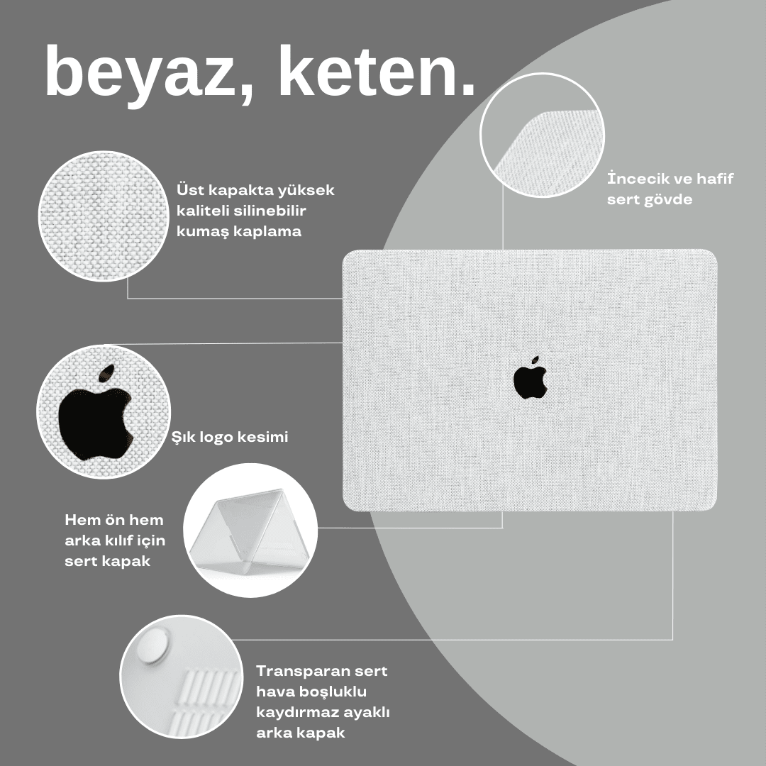 Beyaz Macbook Koruma Kılıfı - Macbook Air & Pro İçin Koruyucu - Ön & Arka Kapak