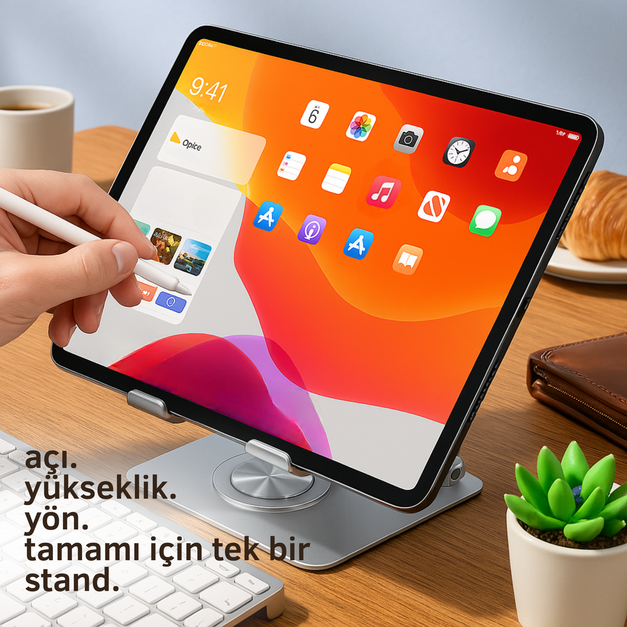360 Derece Dönebilen Çift Açılı Tablet Standı