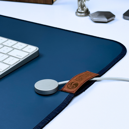 AzureFlow Blue Leather Desk Mat