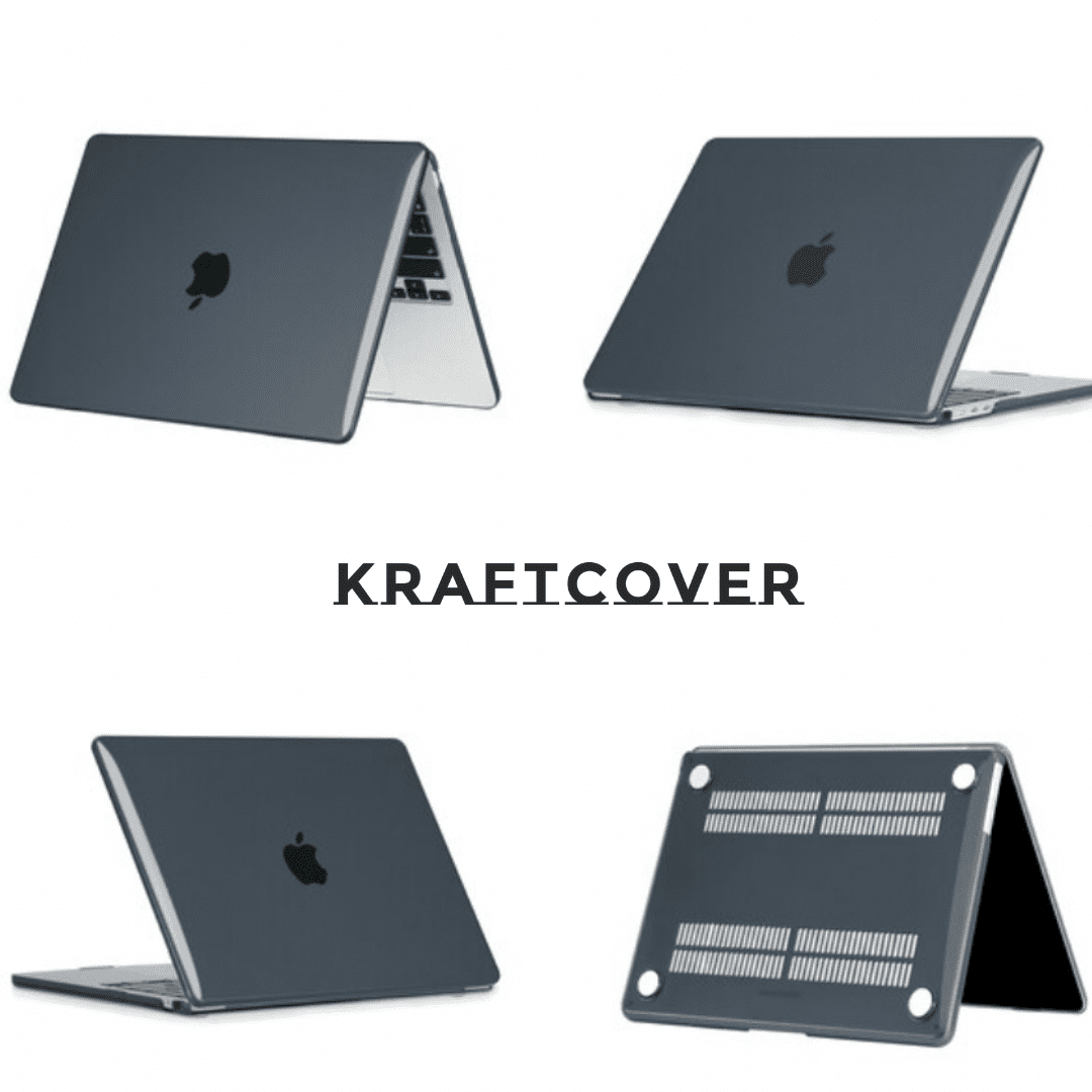 Siyah Kristal Yarı Şeffaf Macbook Koruma Kılıfı - Macbook Air & Pro İçin Transparan Koruyucu - Sert Ön & Arka Kapak